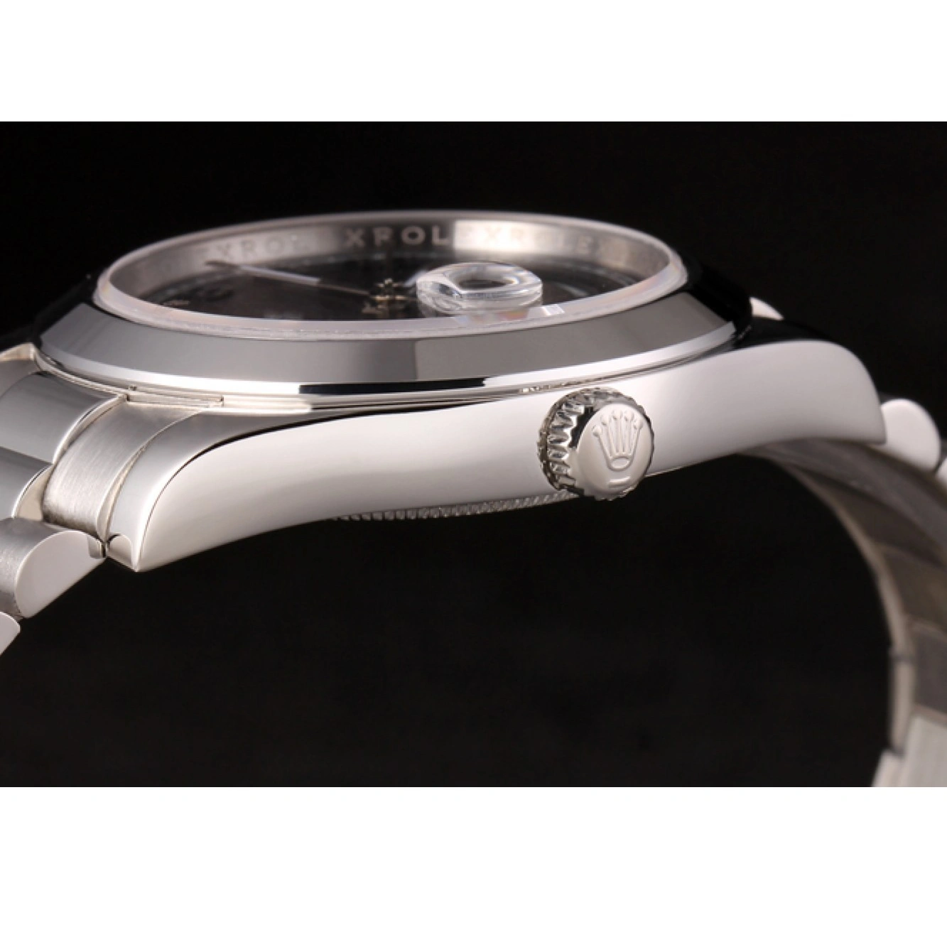 Good copy rolex watches Swiss Daydate Steel Dial Black 80294 Stainless Rolex Bracelet 1013